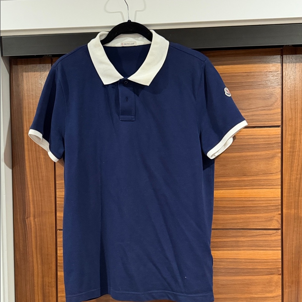 Moncler Navy Polo with White Accents